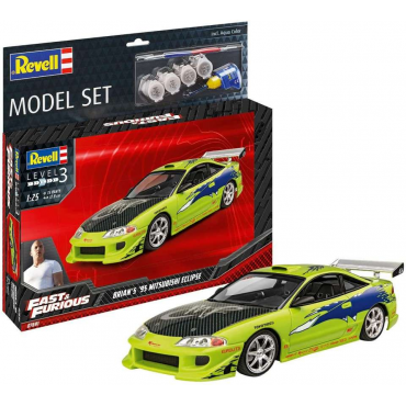 KIT PARA MONTAR REVELL MODEL SET VELOZES & FURIOSOS BRIAN'S 1995 MITSUBISHI ECLIPSE 1/25 75 PEÇAS COMPLETO COM TINTAS COLA E PINCEL REV 67691